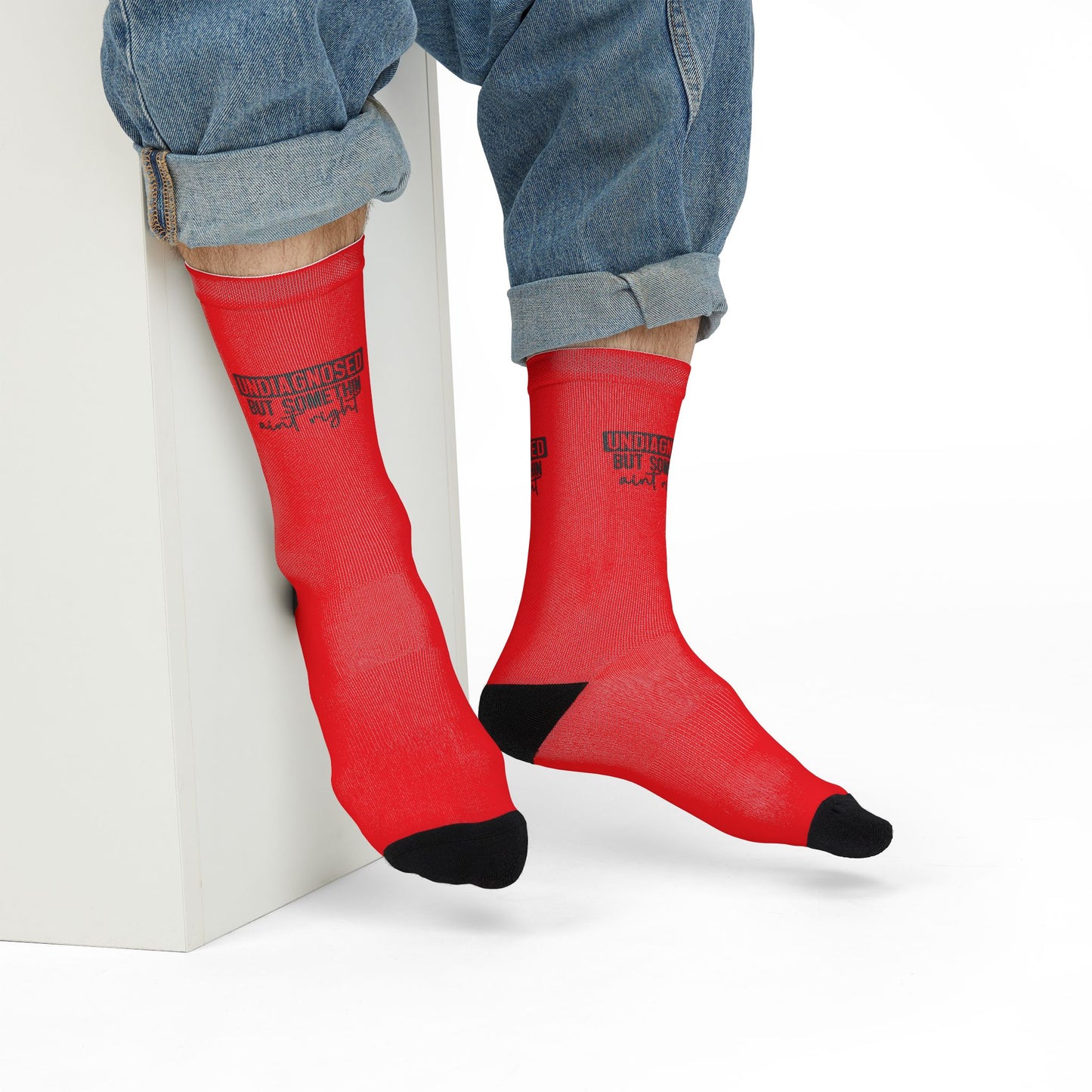 Undiagnosed Crew Socks - Comfortable & Fun Red Design