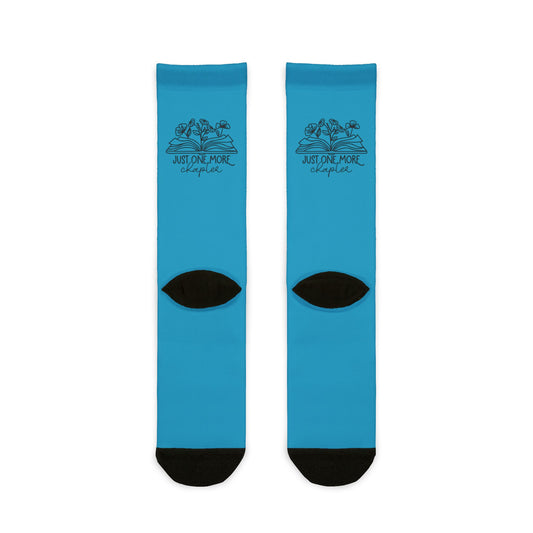 Just One More Chapter Crew Socks - Fun Blue Literary Themed Socks for Book Lovers