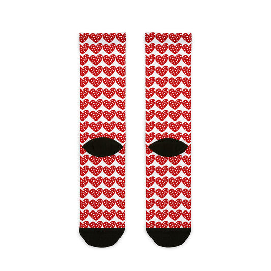 Red Heart Pattern Sublimation Crew Socks - Perfect for Valentine's Day and Everyday Wear