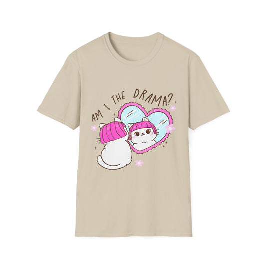 Am I The Drama? Unisex Softstyle T-Shirt - Cute Cat Design for Cat Lovers
