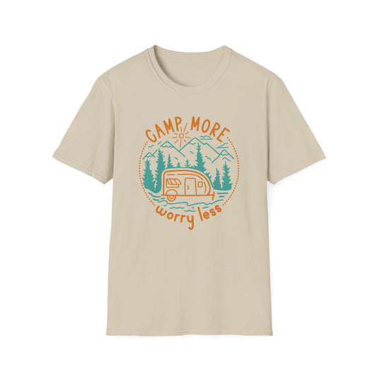 Unisex Softstyle T-Shirt - "Camp More, Worry Less" Outdoor Adventure Tee