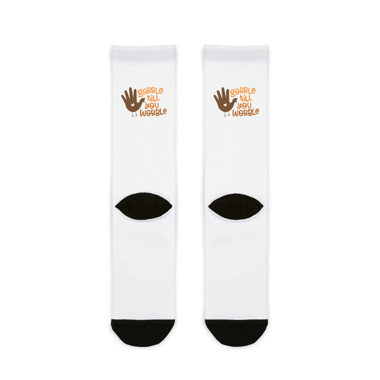 Funny Thanksgiving Crew Socks - "Gobble Till You Wobble" Design