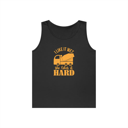 Funny Unisex Heavy Cotton Tank Top - 'I Like It Wet, She Likes It Hard'