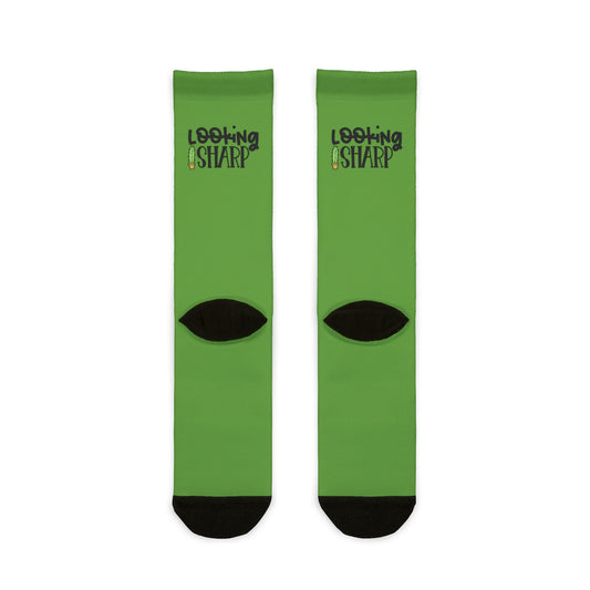 Looking Sharp Sublimation Crew Socks - Fun Green Socks for Casual Wear and Gifts