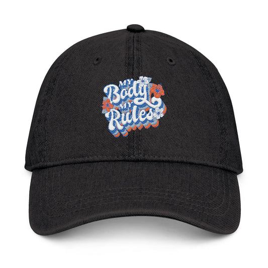 My Body My Rules Denim Hat - Stylish Embroidered Cap