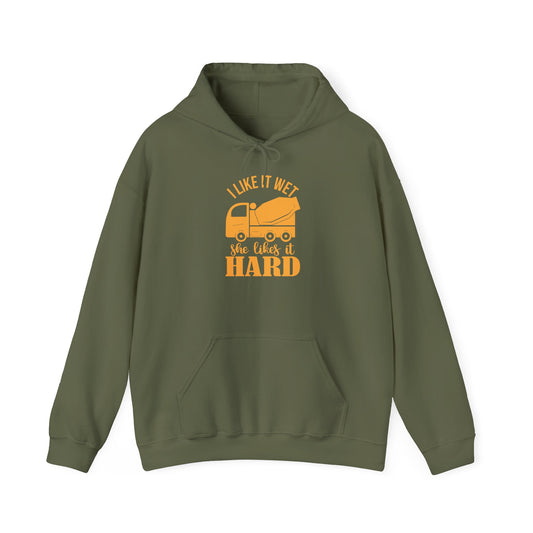Funny Heavy Blend Hoodie - "I Like It Wet, She Likes It HARD"