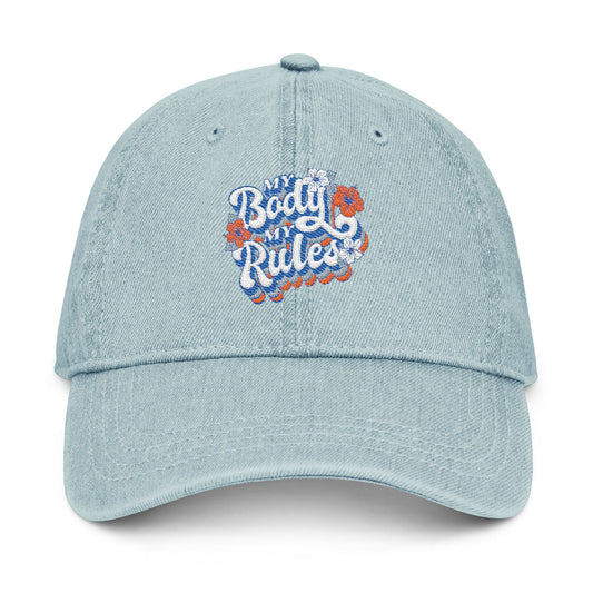 My Body My Rules Denim Hat - Stylish Embroidered Cap