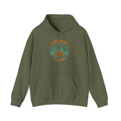 Camp More Worry Less Hoodie - Unisex Heavy Blend Sweatshirt for Outdoor Lovers