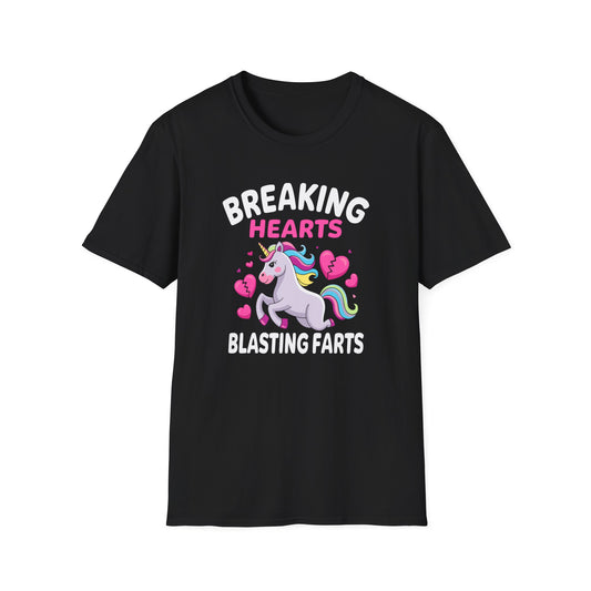 Unisex Softstyle T-Shirt - Breaking Hearts Blasting Farts Funny Unicorn Tee
