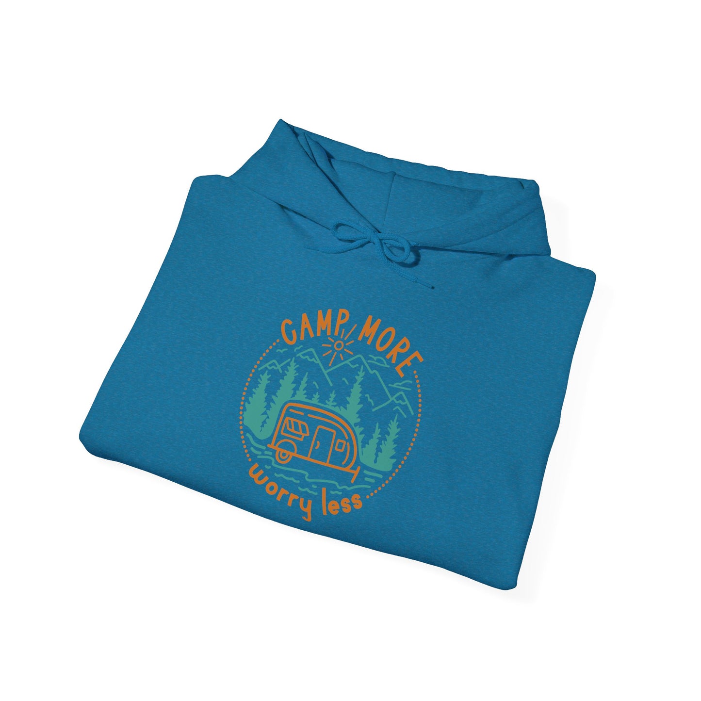 Camp More Worry Less Hoodie - Unisex Heavy Blend Sweatshirt for Outdoor Lovers