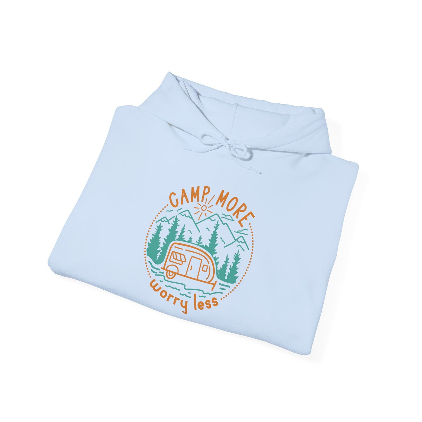Camp More Worry Less Hoodie - Unisex Heavy Blend Sweatshirt for Outdoor Lovers