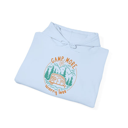 Camp More Worry Less Hoodie - Unisex Heavy Blend Sweatshirt for Outdoor Lovers