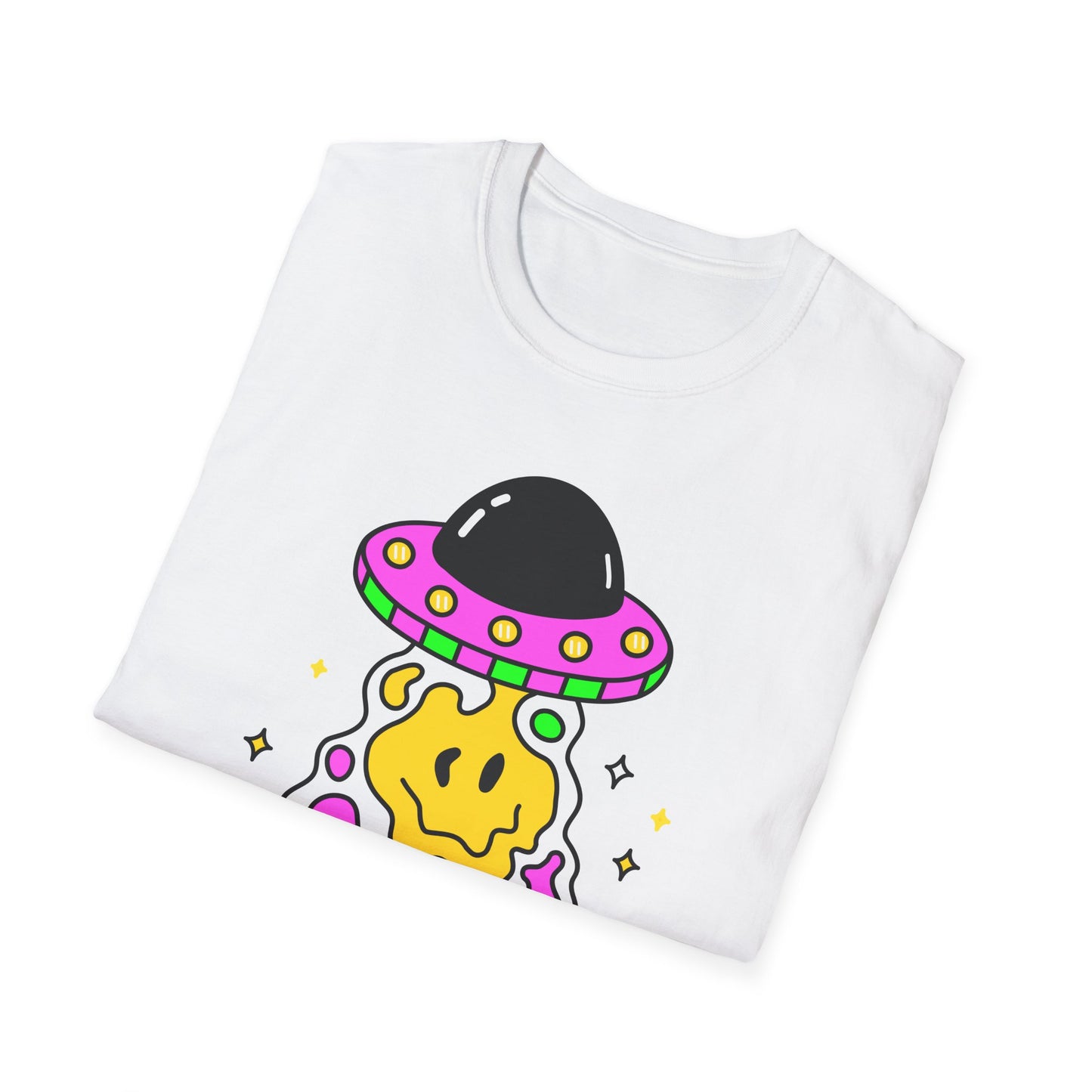 UFO Alien Smile Graphic T-Shirt | Fun Unisex Softstyle Tee for Casual Wear
