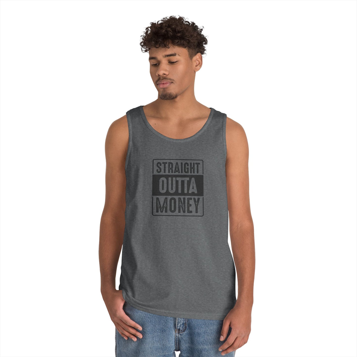 Straight Outta Money Unisex Heavy Cotton Tank Top - Funny Apparel for Budget-Friendly Vibes