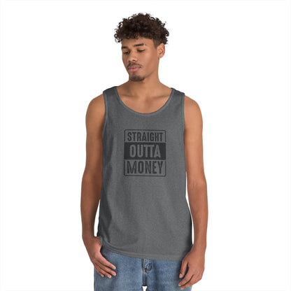 Straight Outta Money Unisex Heavy Cotton Tank Top - Funny Apparel for Budget-Friendly Vibes