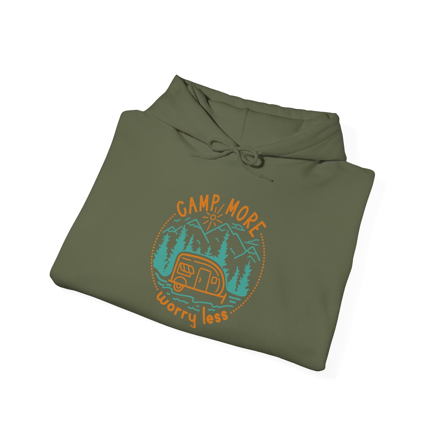 Camp More Worry Less Hoodie - Unisex Heavy Blend Sweatshirt for Outdoor Lovers