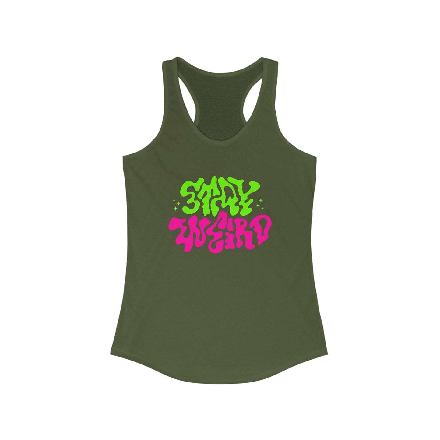 Stay Weird Racerback Tank for Women - Vibrant Graphic Tee for Casual Outings