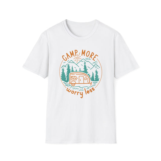 Unisex Softstyle T-Shirt - "Camp More, Worry Less" Outdoor Adventure Tee
