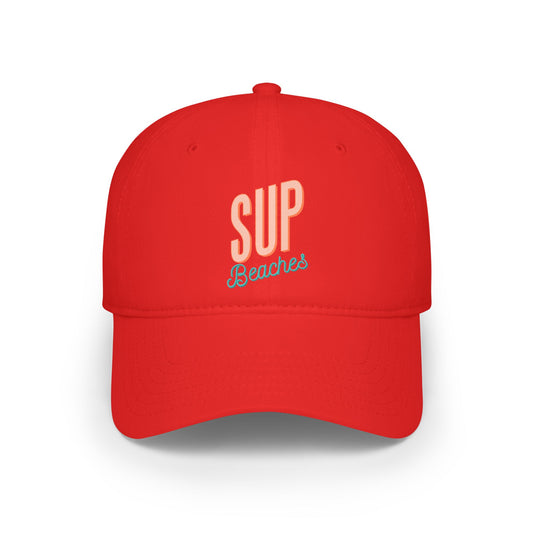 Fun SUP Beaches Low Profile Baseball Cap - Bright Red Summer Hat