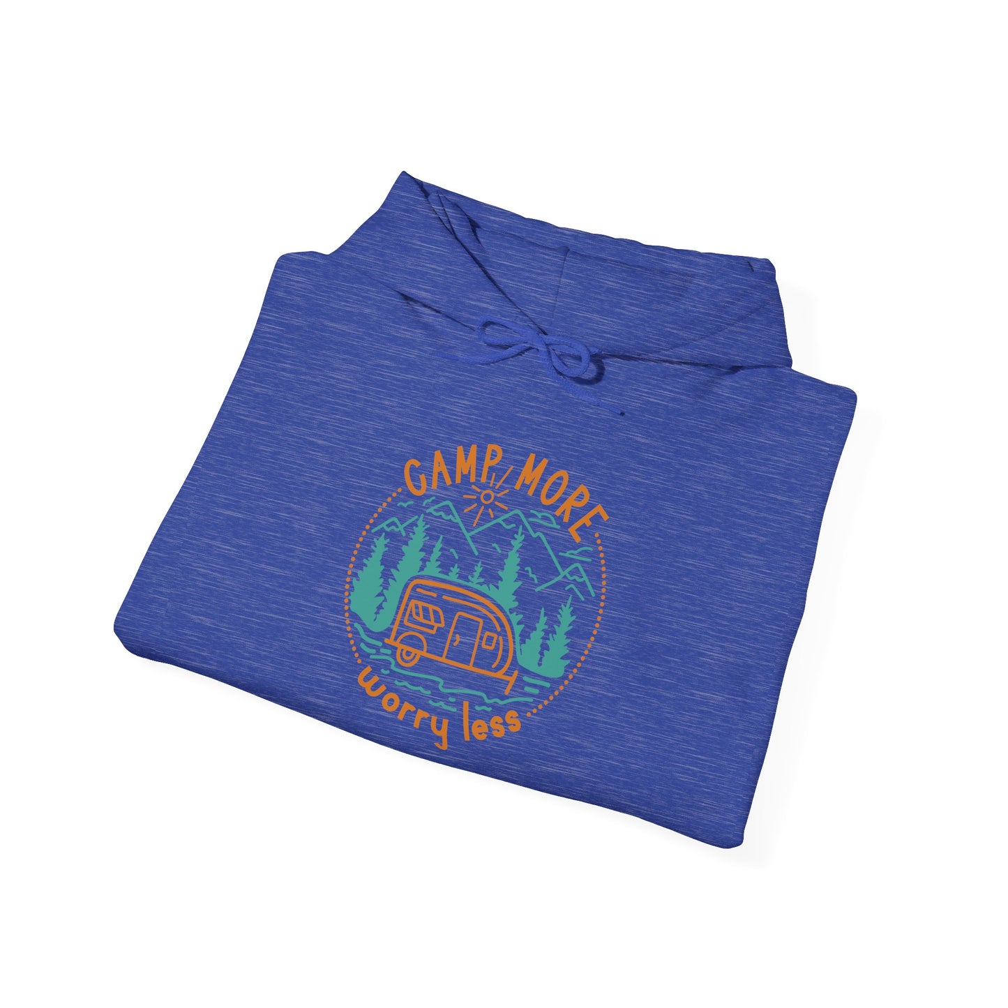Camp More Worry Less Hoodie - Unisex Heavy Blend Sweatshirt for Outdoor Lovers