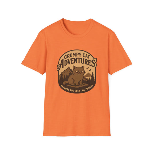 Grumpy Cat Adventures Unisex Softstyle T-Shirt - Explore the Great Outdoors