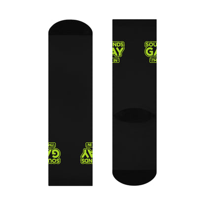 Funny Cushioned Crew Socks - 'Sounds Gay, I'm In!'
