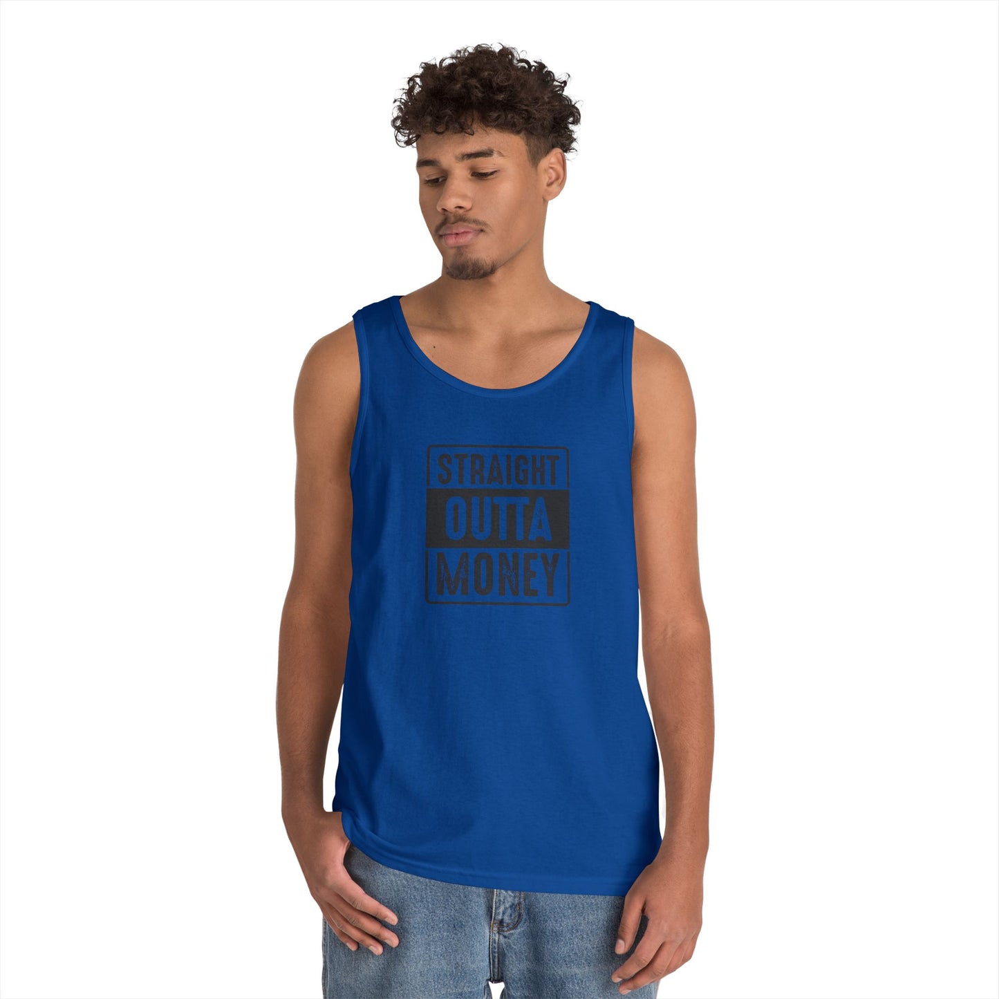 Straight Outta Money Unisex Heavy Cotton Tank Top - Funny Apparel for Budget-Friendly Vibes