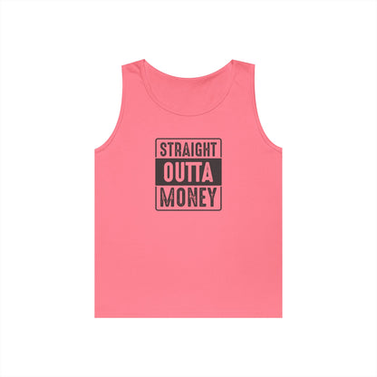 Straight Outta Money Unisex Heavy Cotton Tank Top - Funny Apparel for Budget-Friendly Vibes