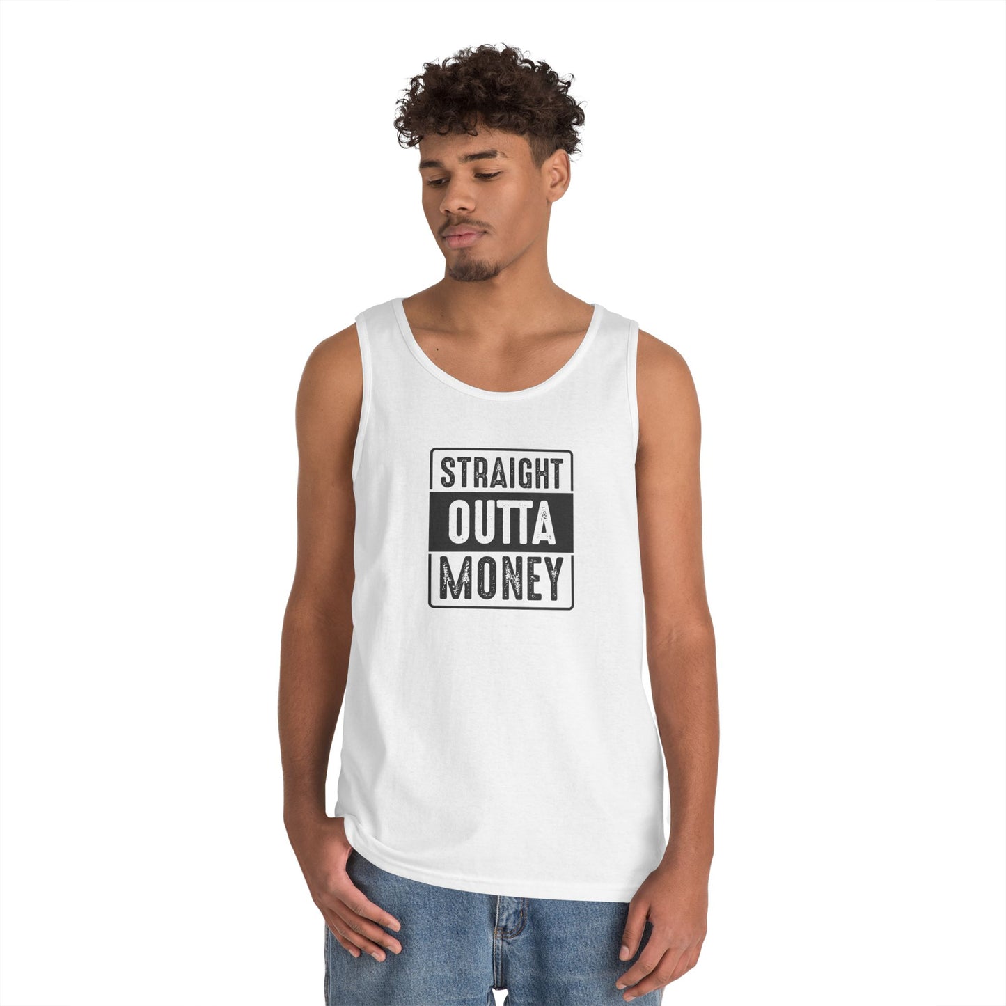 Straight Outta Money Unisex Heavy Cotton Tank Top - Funny Apparel for Budget-Friendly Vibes