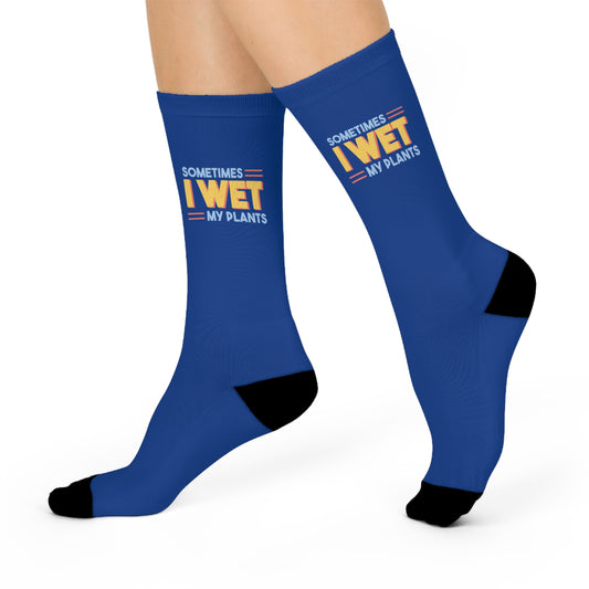Funny Plant Lover Cushioned Crew Socks - "I Wet My Plants"