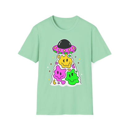 UFO Alien Smile Graphic T-Shirt | Fun Unisex Softstyle Tee for Casual Wear