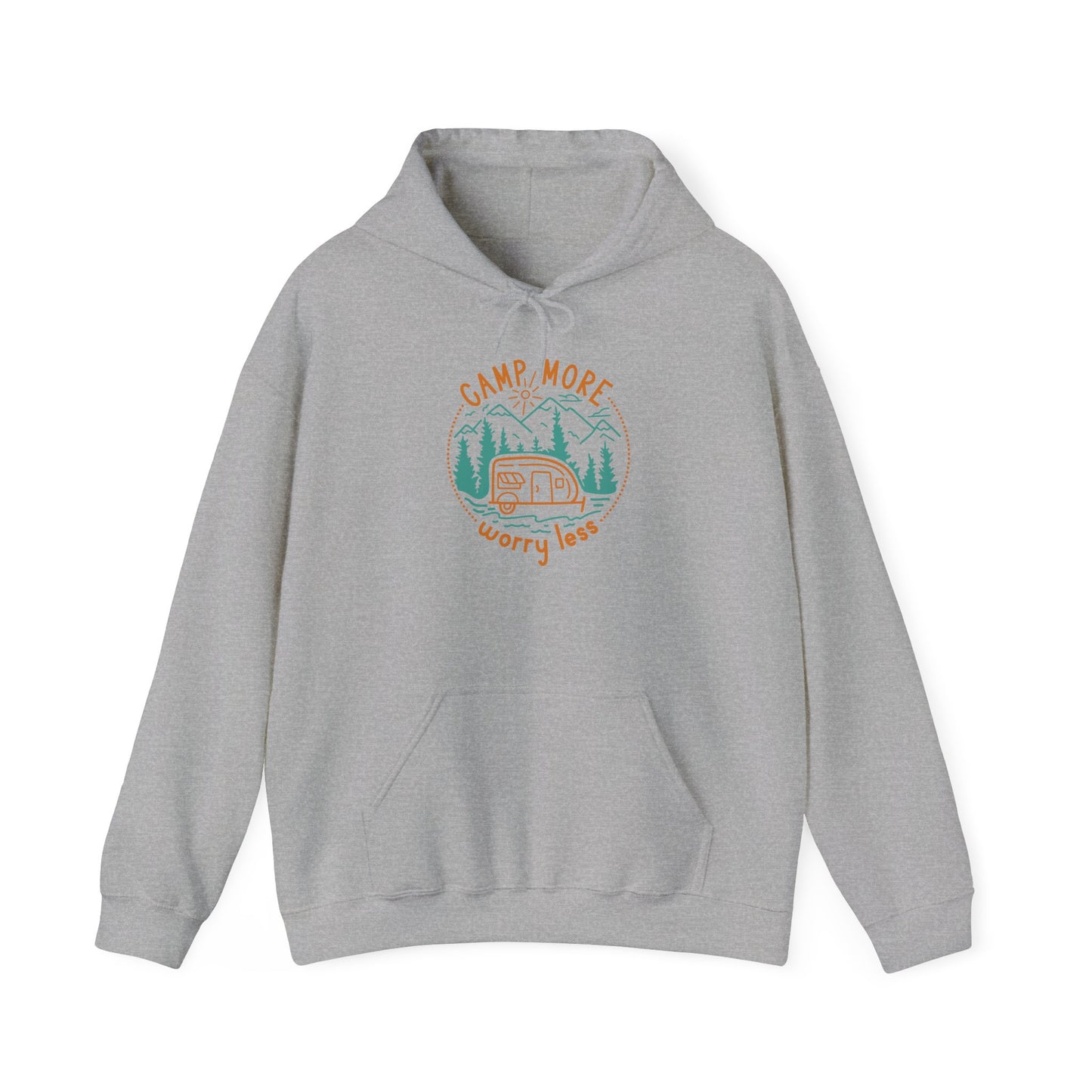 Camp More Worry Less Hoodie - Unisex Heavy Blend Sweatshirt for Outdoor Lovers