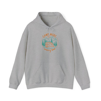 Camp More Worry Less Hoodie - Unisex Heavy Blend Sweatshirt for Outdoor Lovers