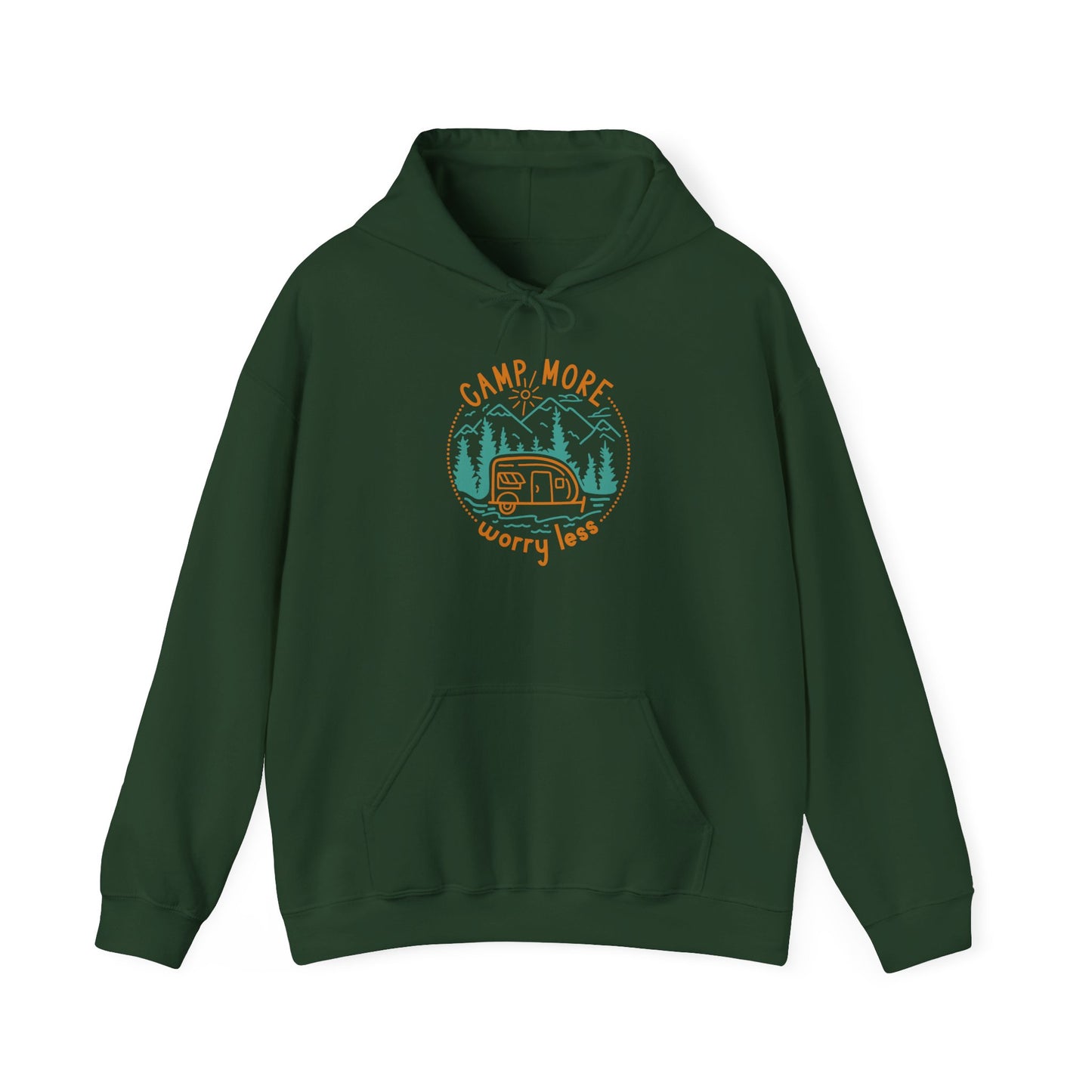 Camp More Worry Less Hoodie - Unisex Heavy Blend Sweatshirt for Outdoor Lovers