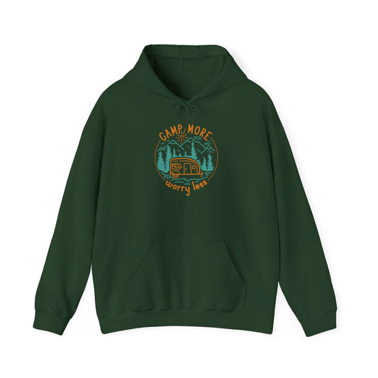 Camp More Worry Less Hoodie - Unisex Heavy Blend Sweatshirt for Outdoor Lovers