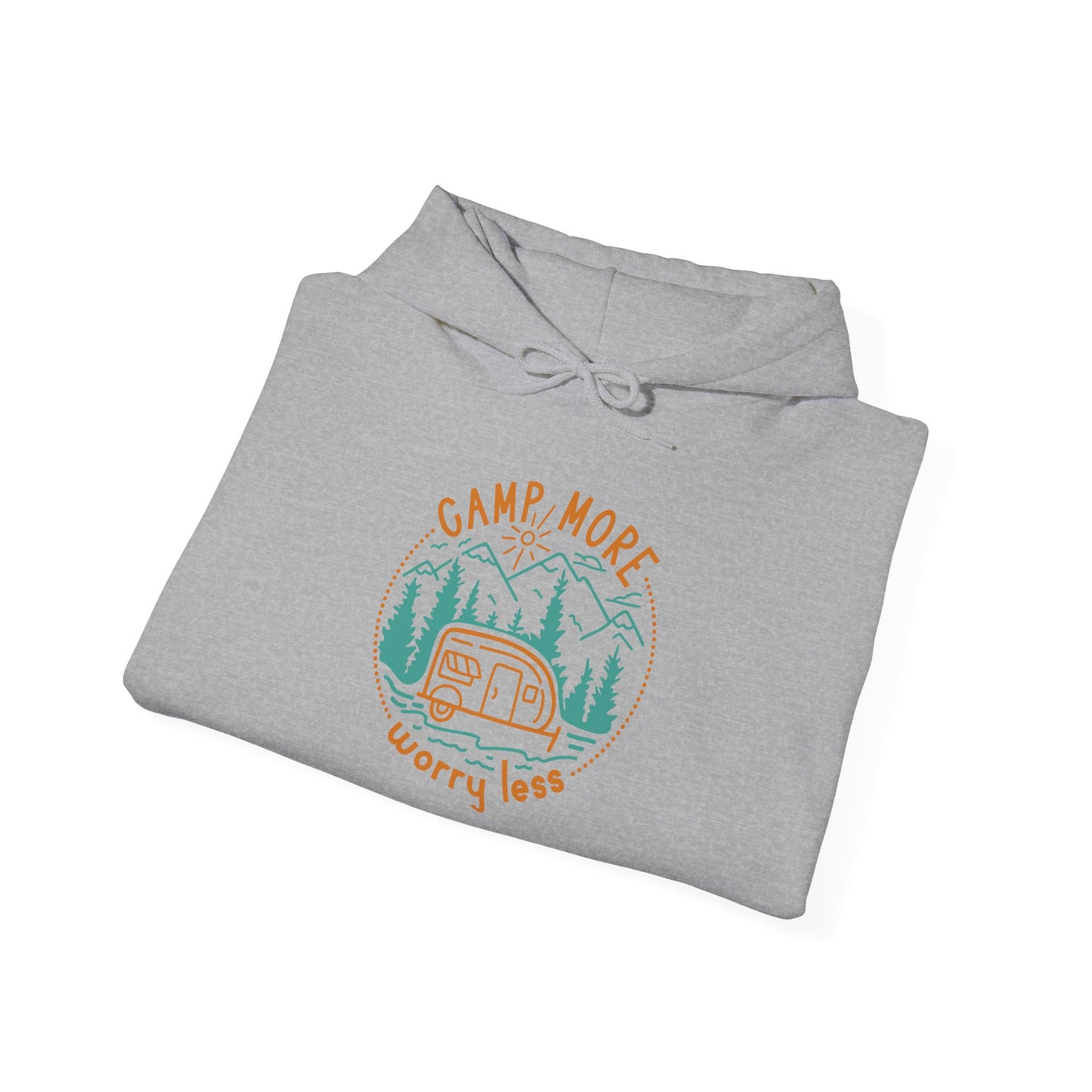 Camp More Worry Less Hoodie - Unisex Heavy Blend Sweatshirt for Outdoor Lovers