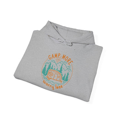 Camp More Worry Less Hoodie - Unisex Heavy Blend Sweatshirt for Outdoor Lovers