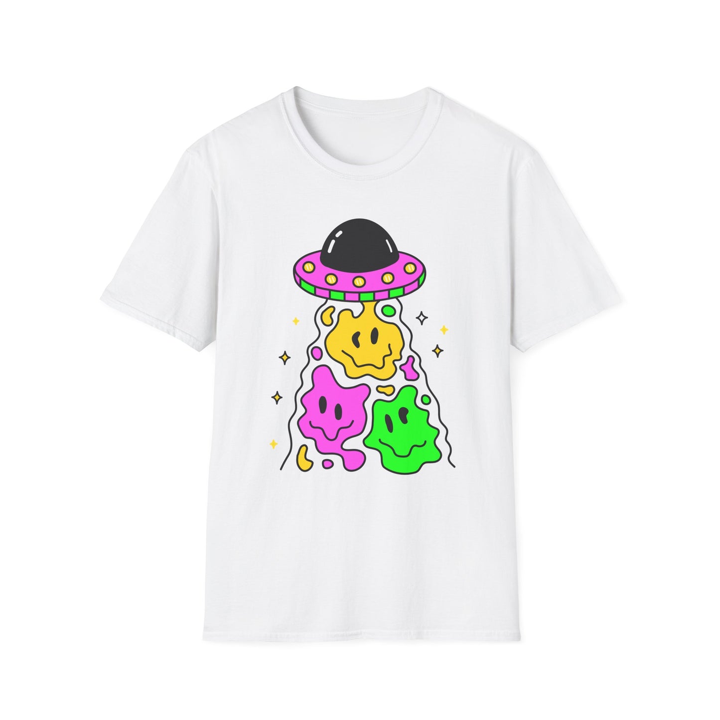 UFO Alien Smile Graphic T-Shirt | Fun Unisex Softstyle Tee for Casual Wear