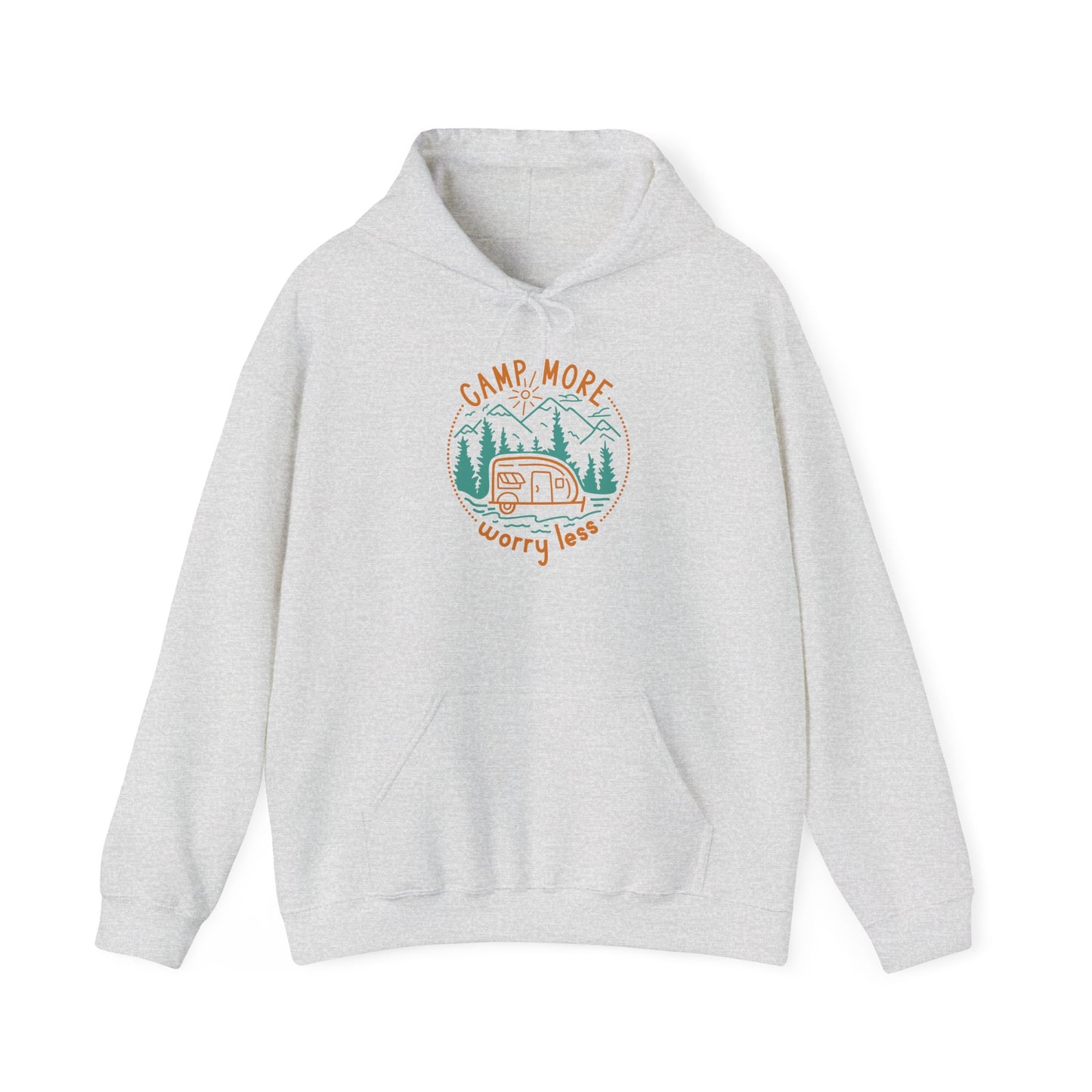 Camp More Worry Less Hoodie - Unisex Heavy Blend Sweatshirt for Outdoor Lovers