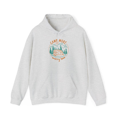 Camp More Worry Less Hoodie - Unisex Heavy Blend Sweatshirt for Outdoor Lovers