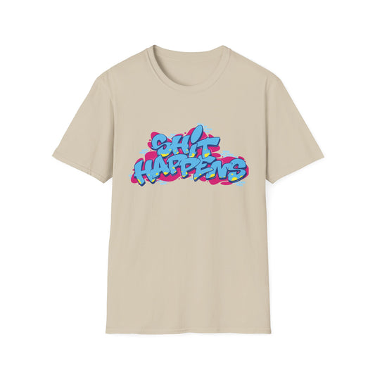 Colorful Graffiti Quote Unisex Softstyle T-Shirt - 'Shit Happens'