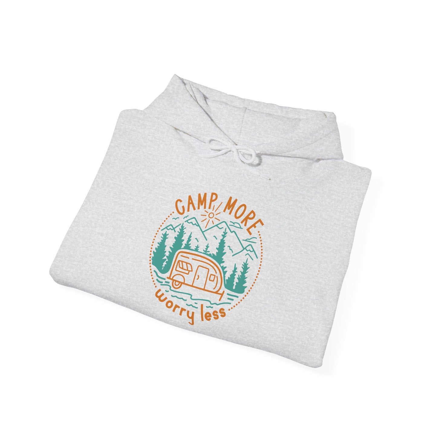 Camp More Worry Less Hoodie - Unisex Heavy Blend Sweatshirt for Outdoor Lovers