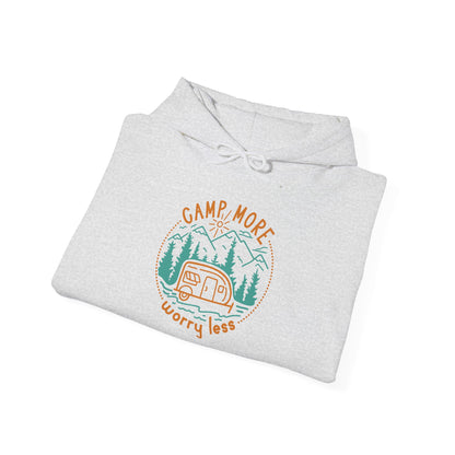 Camp More Worry Less Hoodie - Unisex Heavy Blend Sweatshirt for Outdoor Lovers