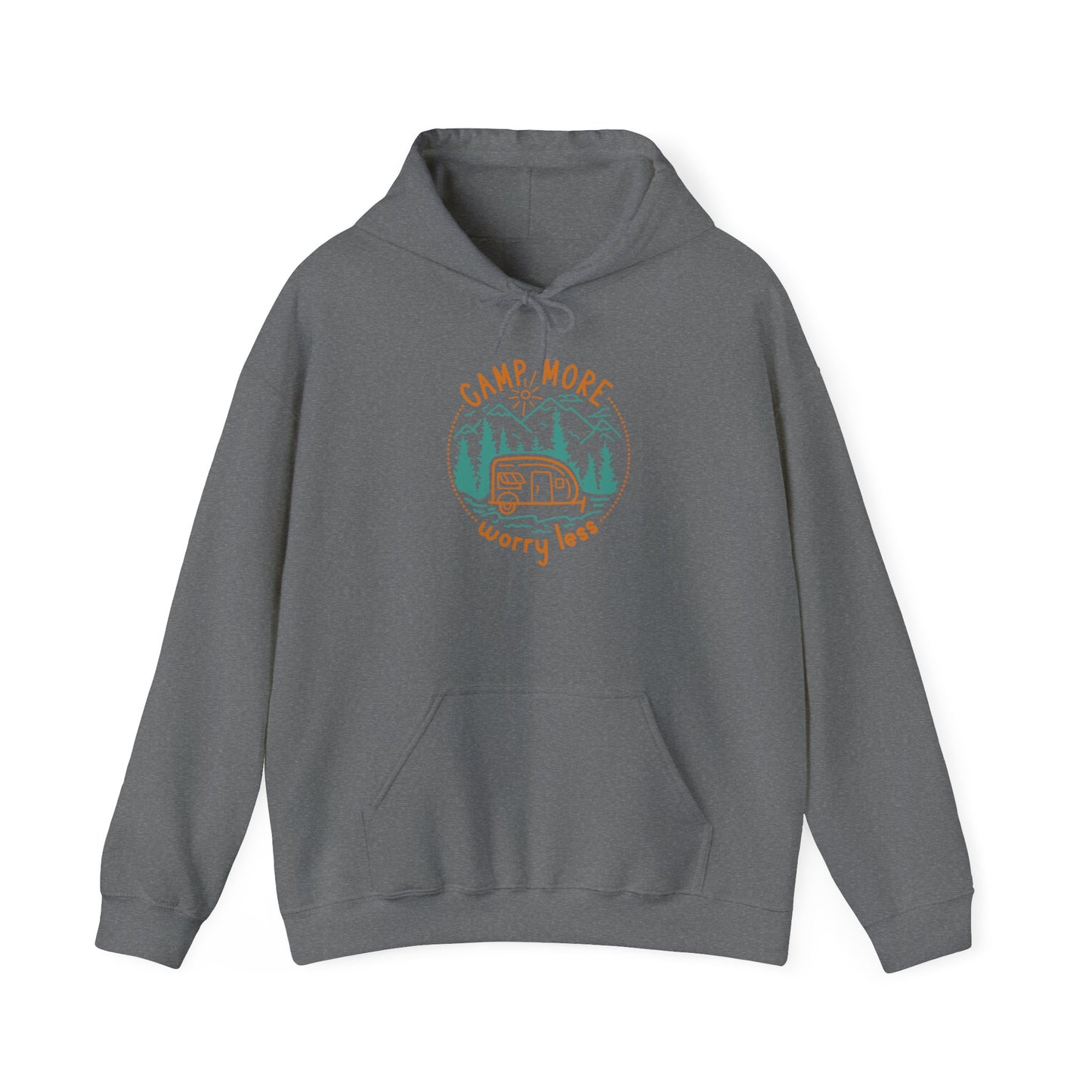 Camp More Worry Less Hoodie - Unisex Heavy Blend Sweatshirt for Outdoor Lovers