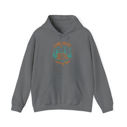 Camp More Worry Less Hoodie - Unisex Heavy Blend Sweatshirt for Outdoor Lovers