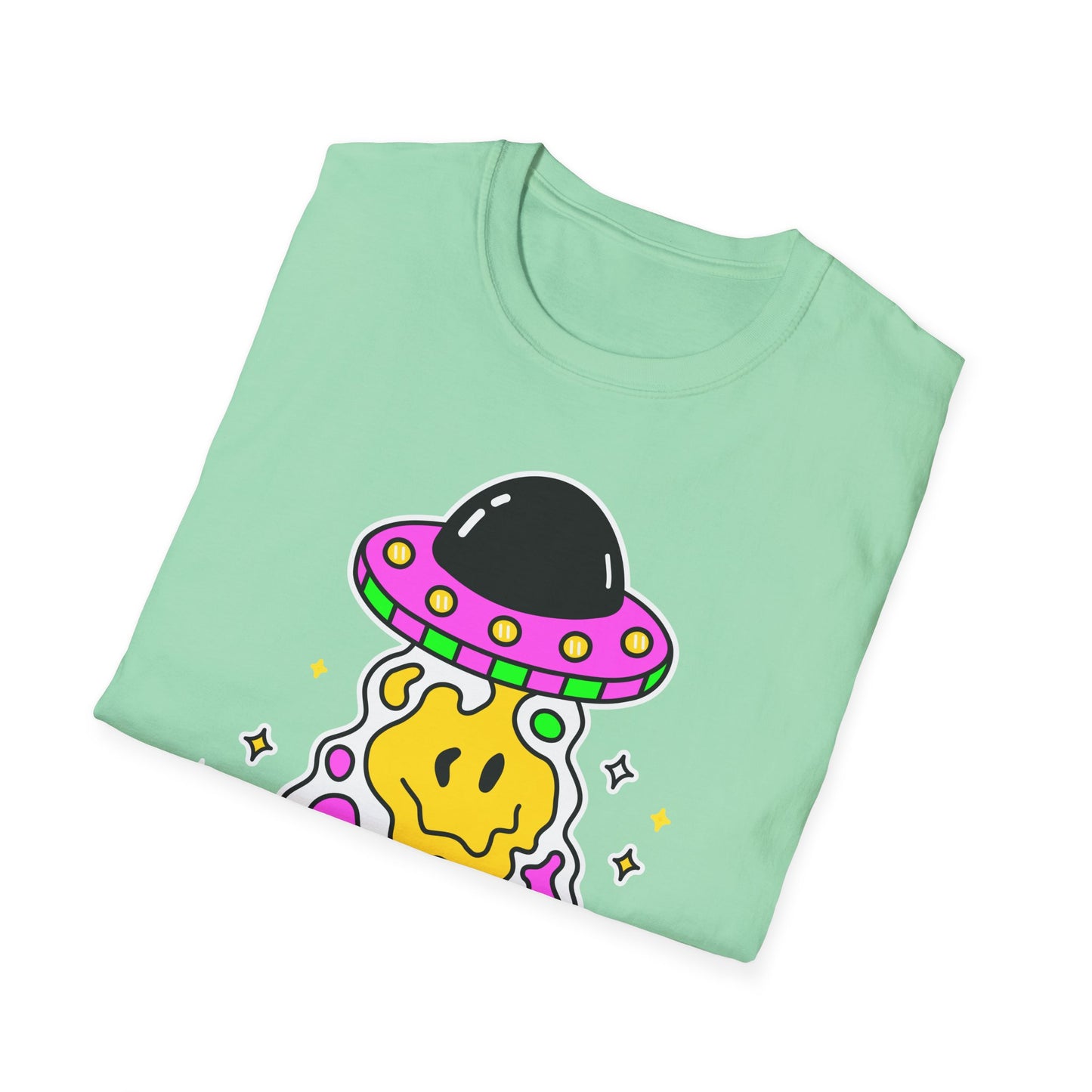 UFO Alien Smile Graphic T-Shirt | Fun Unisex Softstyle Tee for Casual Wear