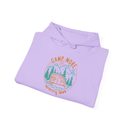 Camp More Worry Less Hoodie - Unisex Heavy Blend Sweatshirt for Outdoor Lovers