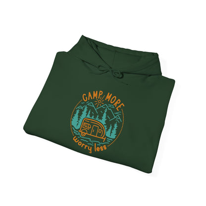 Camp More Worry Less Hoodie - Unisex Heavy Blend Sweatshirt for Outdoor Lovers