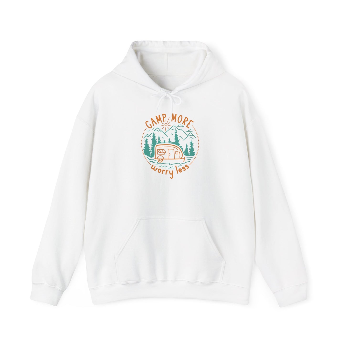 Camp More Worry Less Hoodie - Unisex Heavy Blend Sweatshirt for Outdoor Lovers