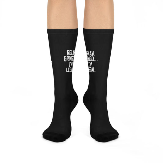 Funny Cushioned Crew Socks - 'Relax Gringo... I'm Legal'